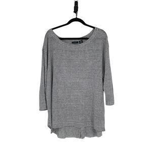 Women's Linen Navy and White Striped Knit Top - Plus 2X  (Preppy - Coastal)